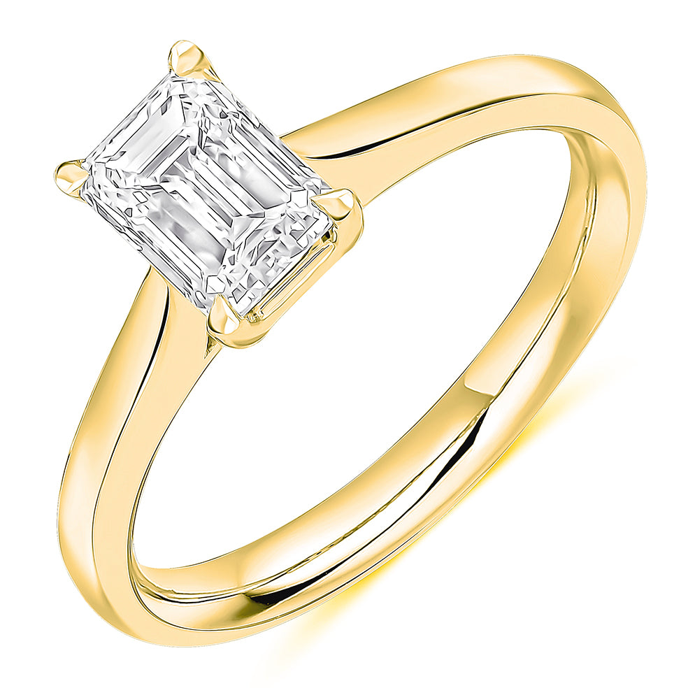 Plain-Band Solitaire Emerald Cut Engagement Ring, 1.0ct in Yellow Gold
