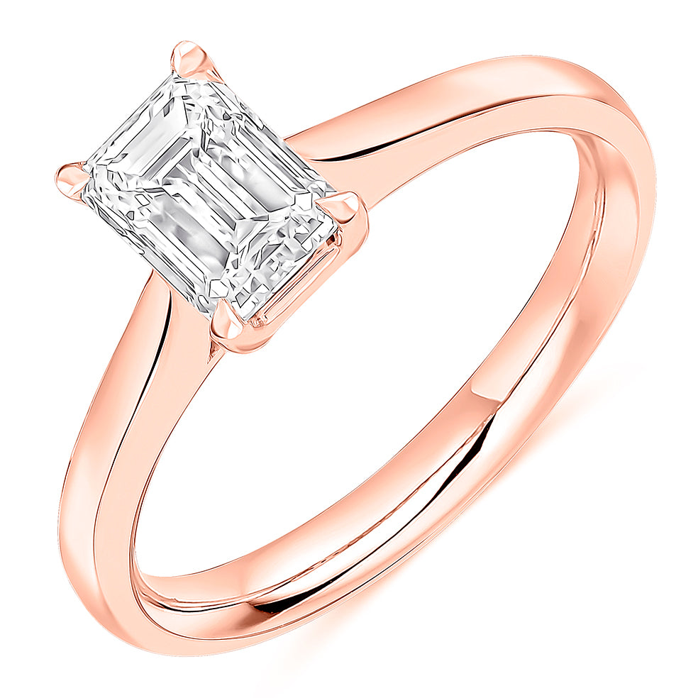 Plain-Band Solitaire Emerald Cut Engagement Ring, 1.0ct in Rose Gold