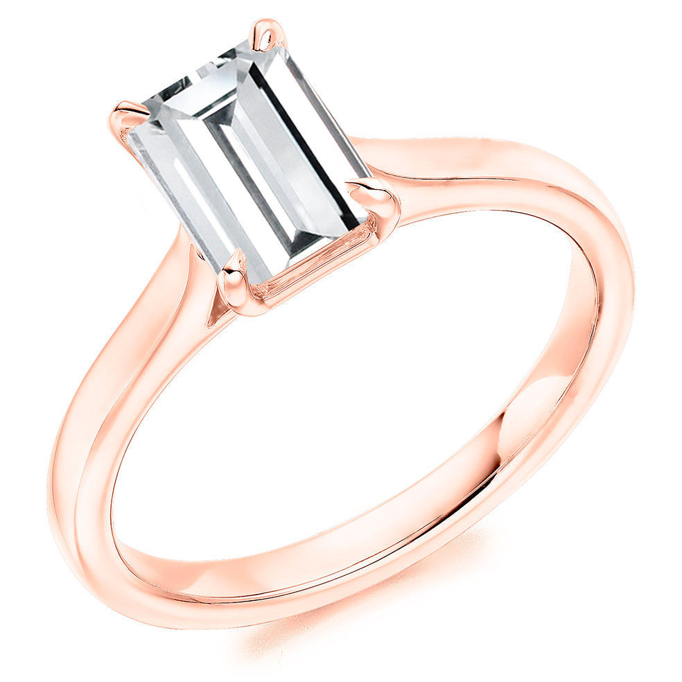 Classic Solitaire Emerald Cut Engagement Ring, 1.5ct in Rose Gold