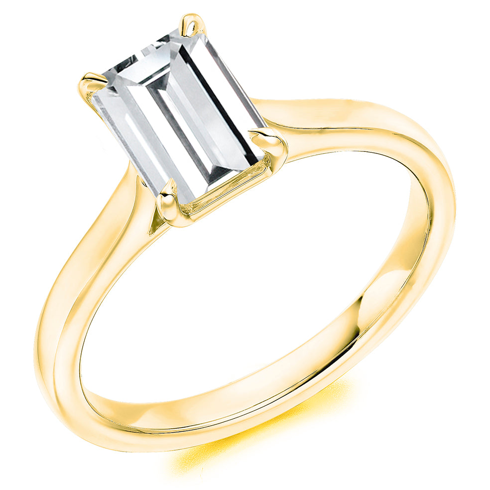 Classic Solitaire Emerald Cut Engagement Ring, 1.5ct in Yellow Gold
