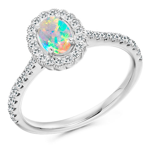 Milgrain Cluster Opal & Diamond Engagement Ring, 0.42ct