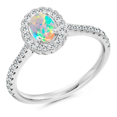 Milgrain Cluster Opal & Diamond Engagement Ring, 0.42ct