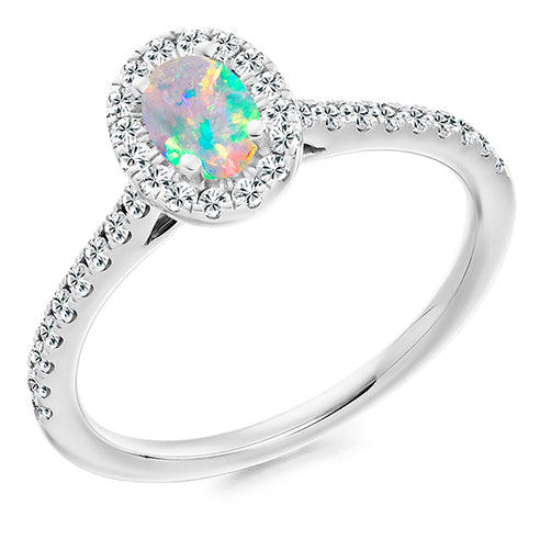 Cluster Halo Opal & Diamond Engagement Ring, 0.32ct