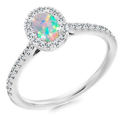 Cluster Halo Opal & Diamond Engagement Ring, 0.32ct