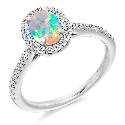Cluster Halo Opal & Diamond Engagement Ring, 0.4ct