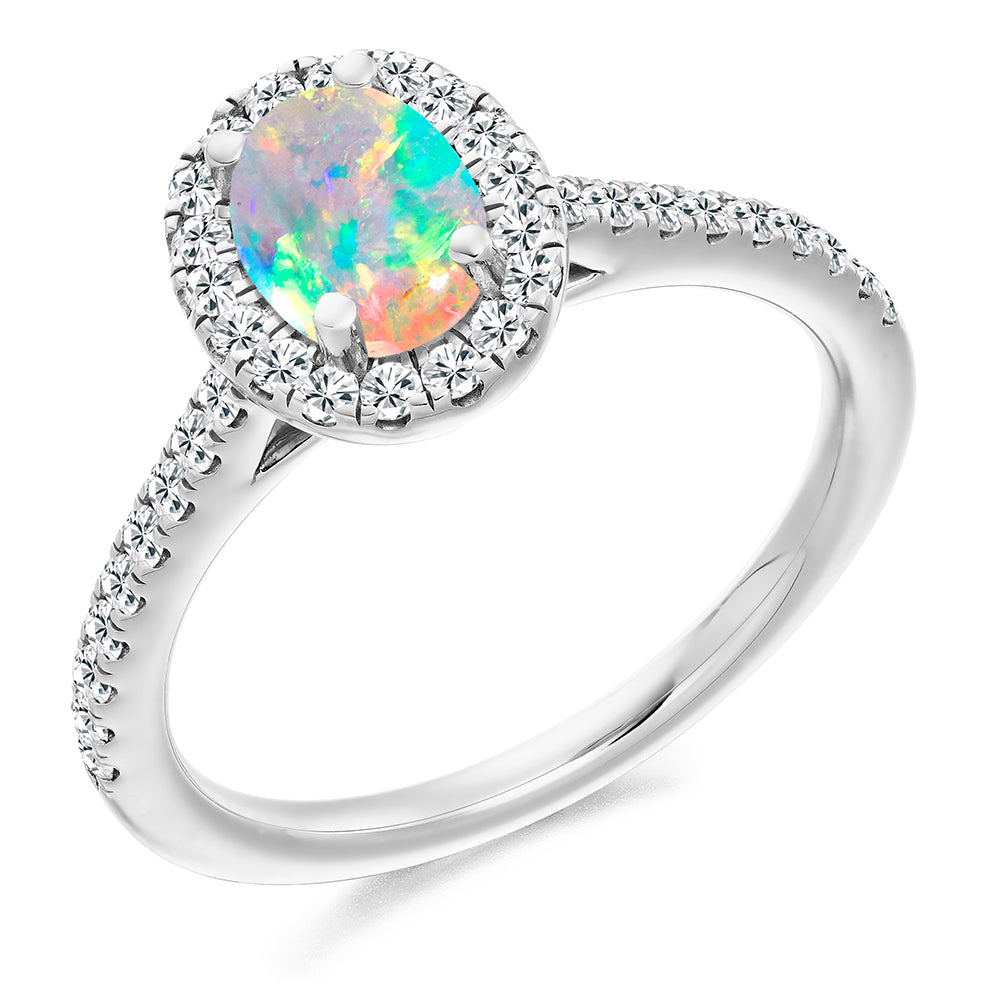 Cluster Halo Opal & Diamond Engagement Ring, 0.4ct