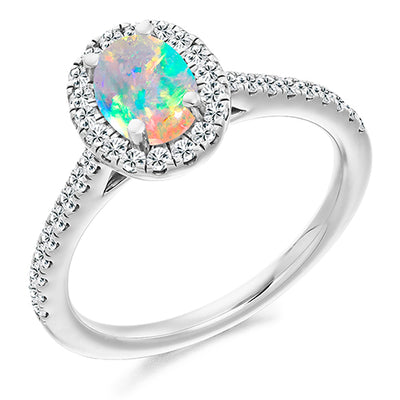 Cluster Halo Opal & Diamond Engagement Ring, 0.4ct