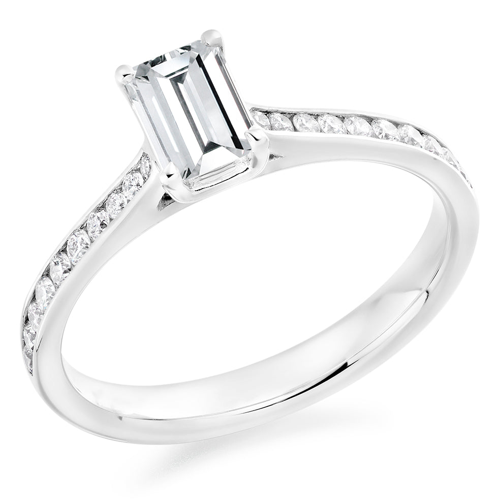 Channel-Set Solitaire Emerald Cut Engagement Ring