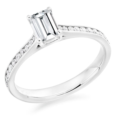 Channel-Set Solitaire Emerald Cut Engagement Ring