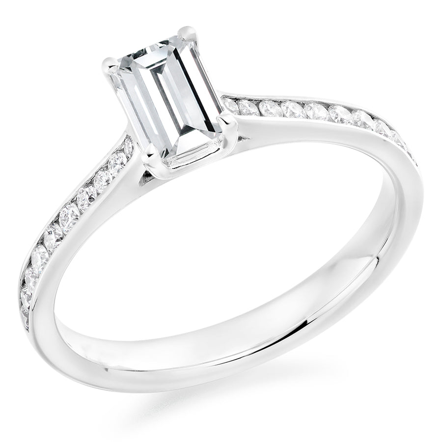 Channel-Set Solitaire Emerald Cut Engagement Ring