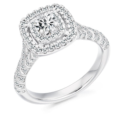Grain-Set Halo Cushion Cut Engagement Ring