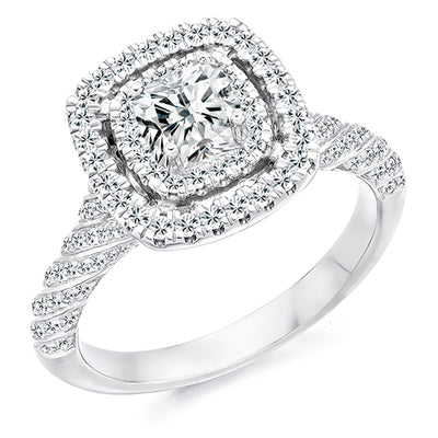 Fine Pavé Halo Cushion Cut Engagement Ring, 0.5ct
