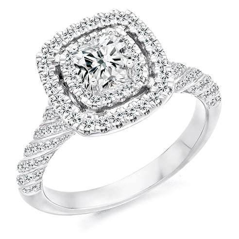 Fine Pavé Halo Cushion Cut Engagement Ring, 0.5ct