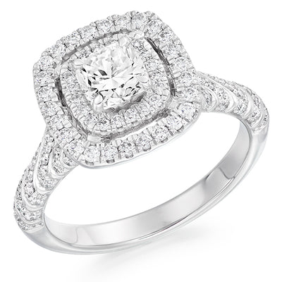 Fine Pavé Halo Cushion Cut Engagement Ring