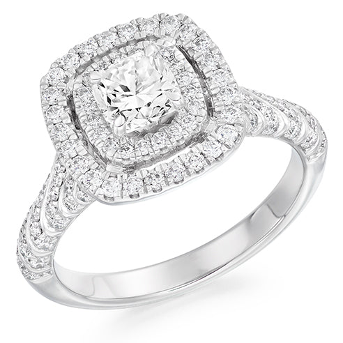 Fine Pavé Halo Cushion Cut Engagement Ring
