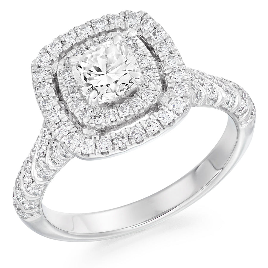 Fine Pavé Halo Cushion Cut Engagement Ring