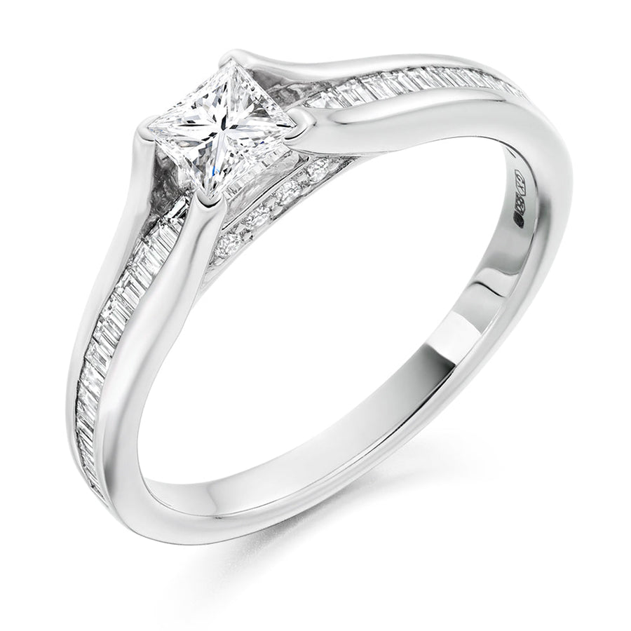 Channel-Set Solitaire Princess Cut Engagement Ring 0.73ct