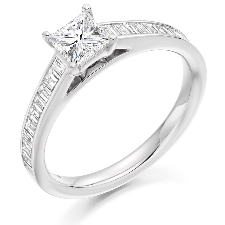 Channel-Shouldered Solitaire Princess Cut Engagement Ring 1.0ct