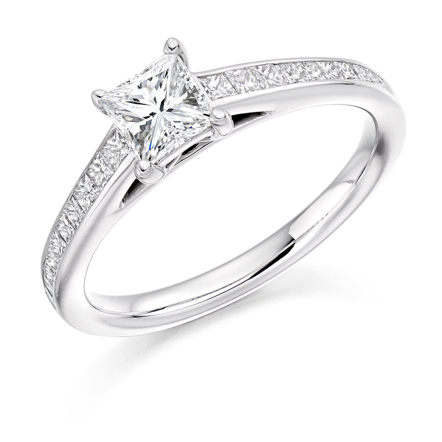 Channel-Shouldered Solitaire Princess Cut Engagement Ring 0.95ct