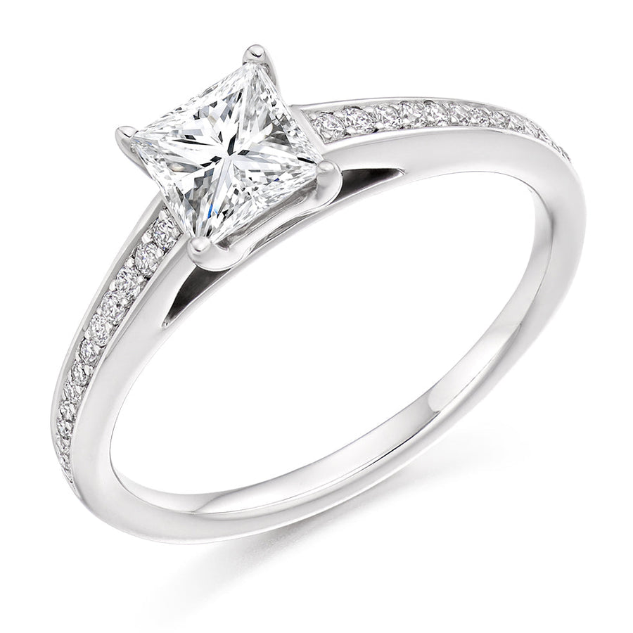 Grain-Set Solitaire Princess Cut Engagement Ring 0.66ct