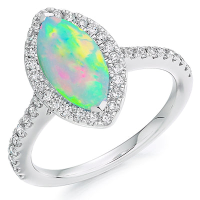 Milgrain Rubover Cluster Opal & Diamond Engagement Ring, 0.52ct