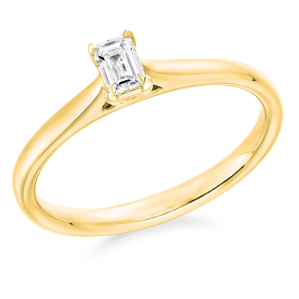 Simple Solitaire Emerald Cut Engagement Ring in Yellow Gold