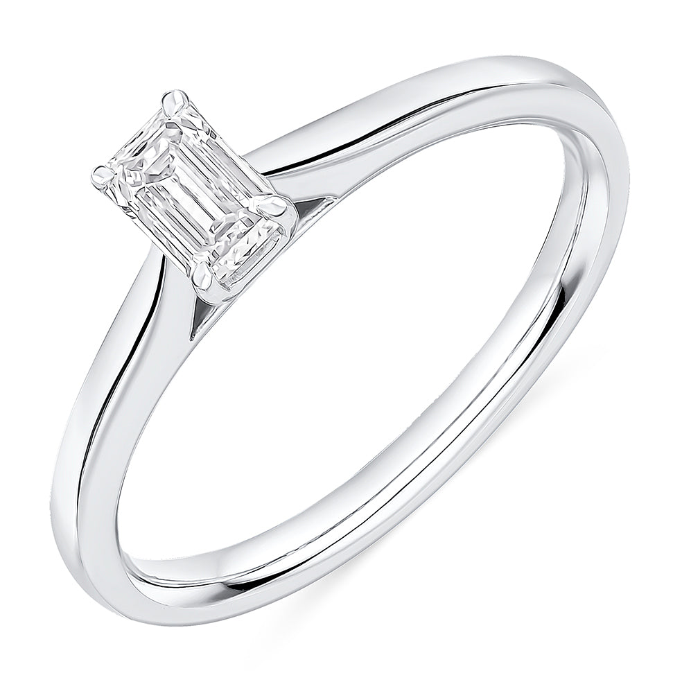 Clean-Band Solitaire Emerald Cut Engagement Ring, 0.4ct in White Gold