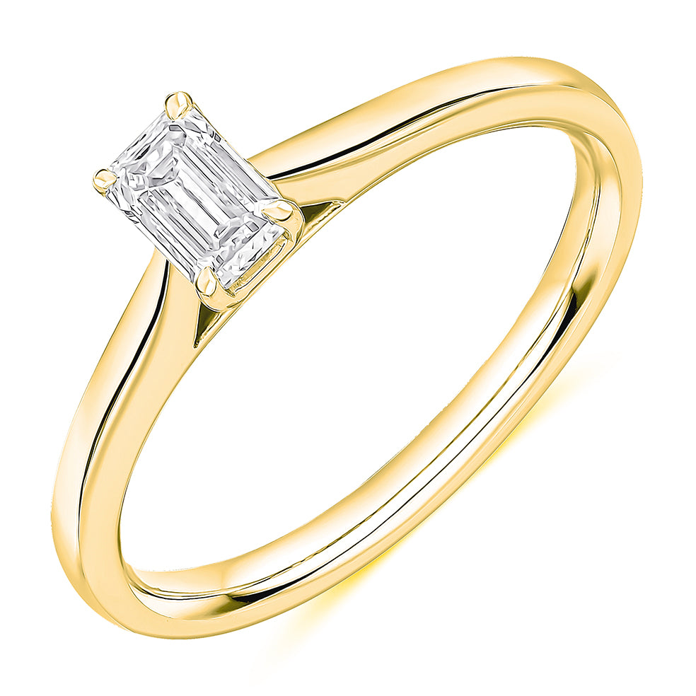 Clean-Band Solitaire Emerald Cut Engagement Ring, 0.4ct in Yellow Gold