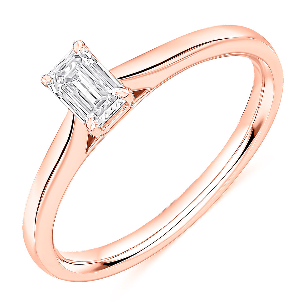 Clean-Band Solitaire Emerald Cut Engagement Ring, 0.4ct in Rose Gold