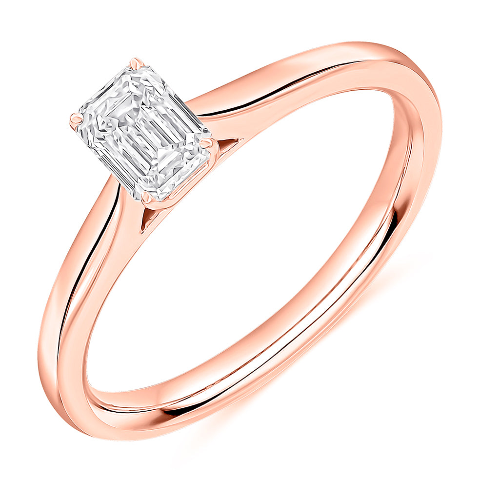 Simple Solitaire Emerald Cut Engagement Ring, 0.5ct in Rose Gold