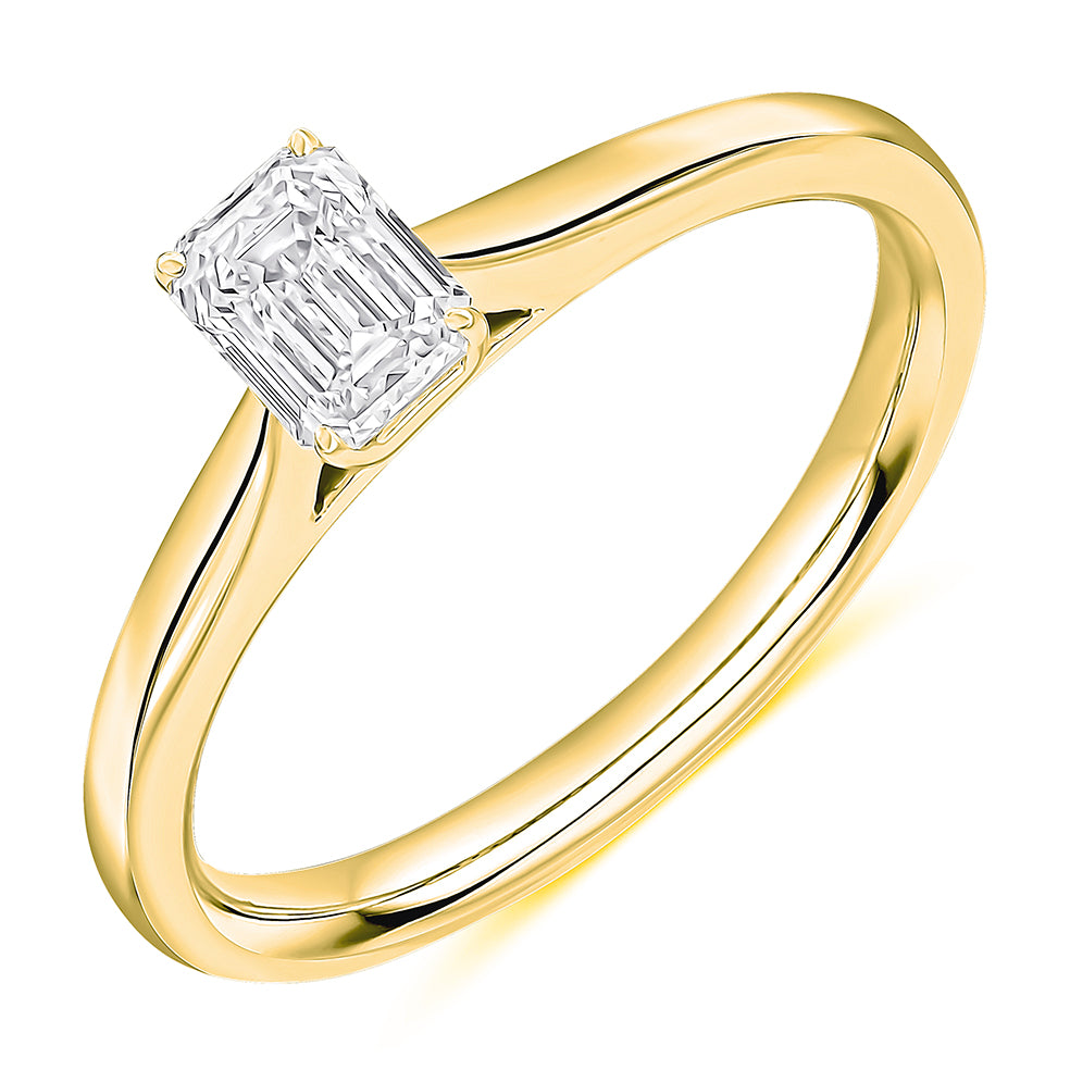 Simple Solitaire Emerald Cut Engagement Ring, 0.5ct in Yellow Gold