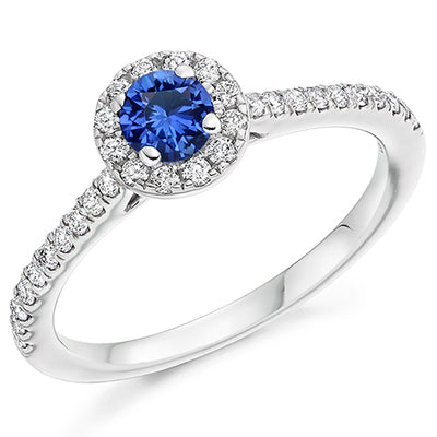 Cluster Halo Sapphire & Diamond Engagement Ring B, 0.3ct