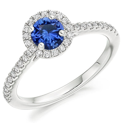 Cluster Halo Sapphire & Diamond Engagement Ring with Micro-Claw, 0.35c
