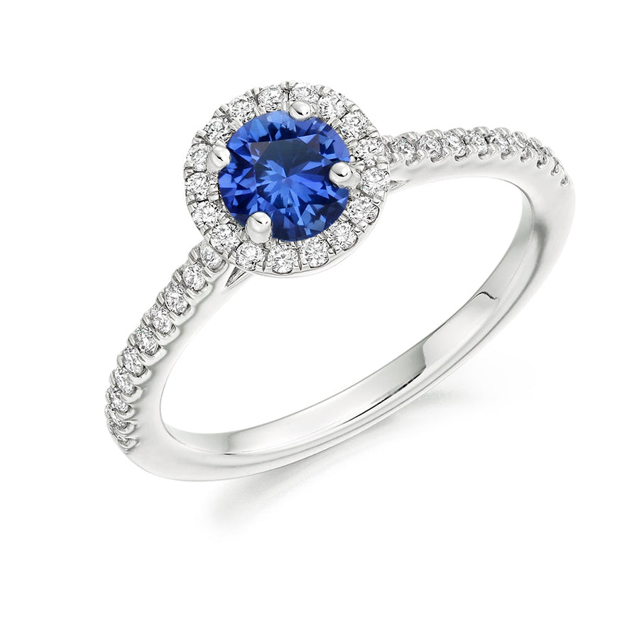 Cluster Halo Sapphire & Diamond Engagement Ring with Micro-Claw, 0.35c
