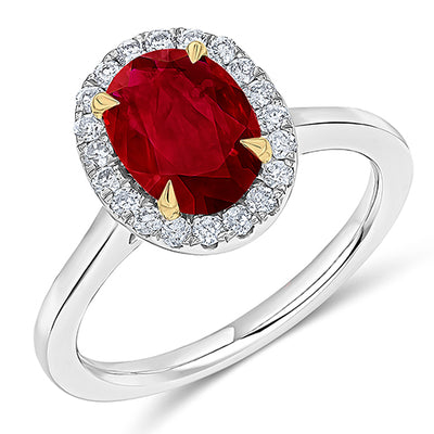 Cluster Halo Ruby & Diamond Engagement Ring, 0.2ct