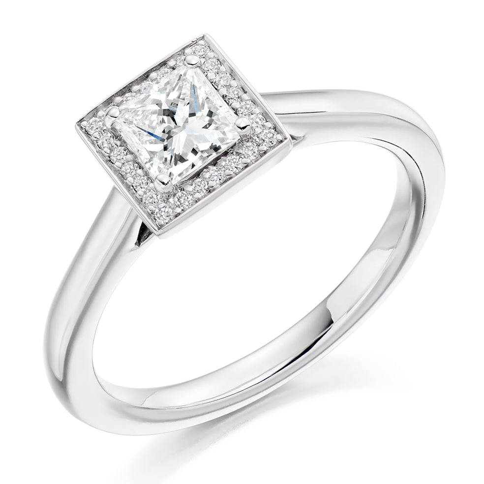 Halo with Plain Shoulders Princess Cut Engagement Ring, 0.50ct