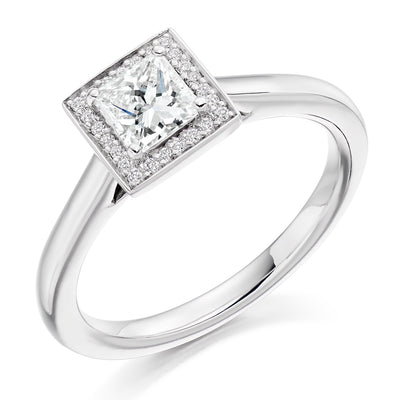 Halo with Plain Shoulders Princess Cut Engagement Ring, 0.50ct