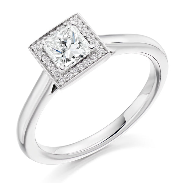 Halo with Plain Shoulders Princess Cut Engagement Ring, 0.50ct