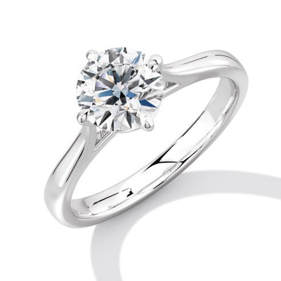 Plain-Band Solitaire Round Brilliant Engagement Ring, 1.0ct