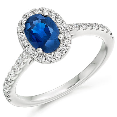 Cluster Halo Sapphire & Diamond Engagement Ring with Micro-Claw, 0.4ct