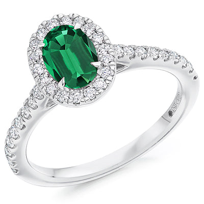 Cluster Halo Emerald & Diamond Engagement Ring B, 0.4ct
