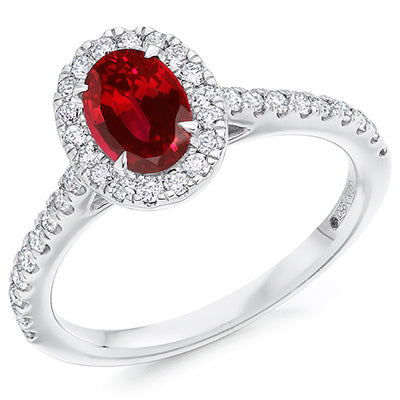 Cluster Halo Ruby & Diamond Engagement Ring with Micro-Claw, 0.4ct