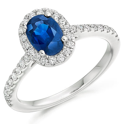 Cluster Halo Sapphire & Diamond Engagement Ring, 0.45ct
