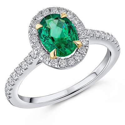 Cluster Halo Emerald & Diamond Engagement Ring, 0.45ct
