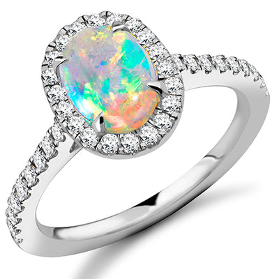Cluster Halo Opal & Diamond Engagement Ring, 0.45ct