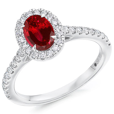 Cluster Halo Ruby & Diamond Engagement Ring, 0.45ct