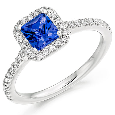 Cluster Halo Tanzanite & Diamond Engagement Ring, 0.4ct