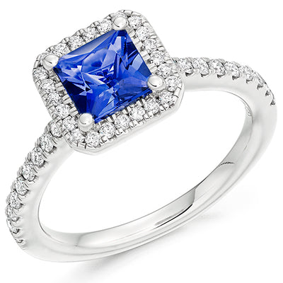 Cluster Halo Tanzanite & Diamond Engagement Ring, 0.45ct