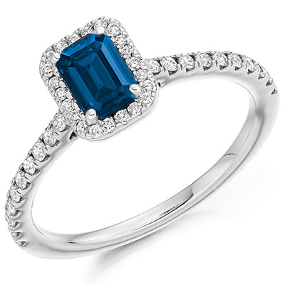 Cluster Halo Sapphire & Diamond Engagement Ring with Micro-Claw, 0.3ct