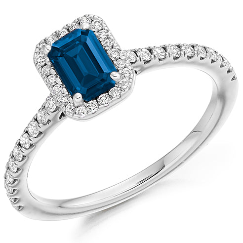 Cluster Halo Sapphire & Diamond Engagement Ring with Micro-Claw, 0.3ct